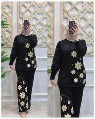 CH-495 2 Pcs Printed Fleece Co-ord Set For Winters