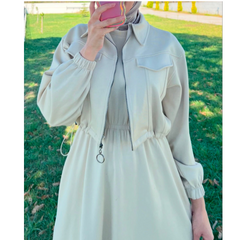 2 Pcs Winter Set – Sleeveless Long Frock with Front-Zip Fleece Jacket