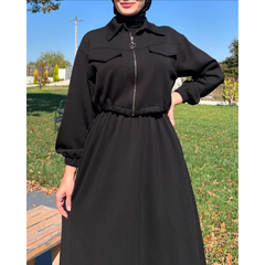 2 Pcs Winter Set – Sleeveless Long Frock with Front-Zip Fleece Jacket