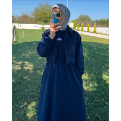 2 Pcs Winter Set – Sleeveless Long Frock with Front-Zip Fleece Jacket