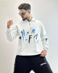 Men’s Letter Printed Mockneck Half-Zip Sweatshirt