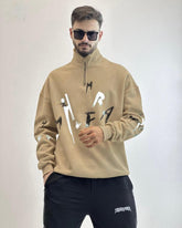 Men’s Letter Printed Mockneck Half-Zip Sweatshirt