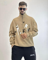 Men’s Letter Printed Mockneck Half-Zip Sweatshirt
