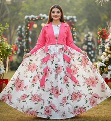 Digital Printed Long Flare Sleeveless Maxi with Cotton Koti – 2 Piece Set