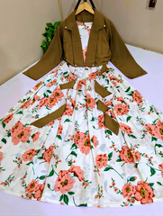 Digital Printed Long Flare Sleeveless Maxi with Cotton Koti – 2 Piece Set