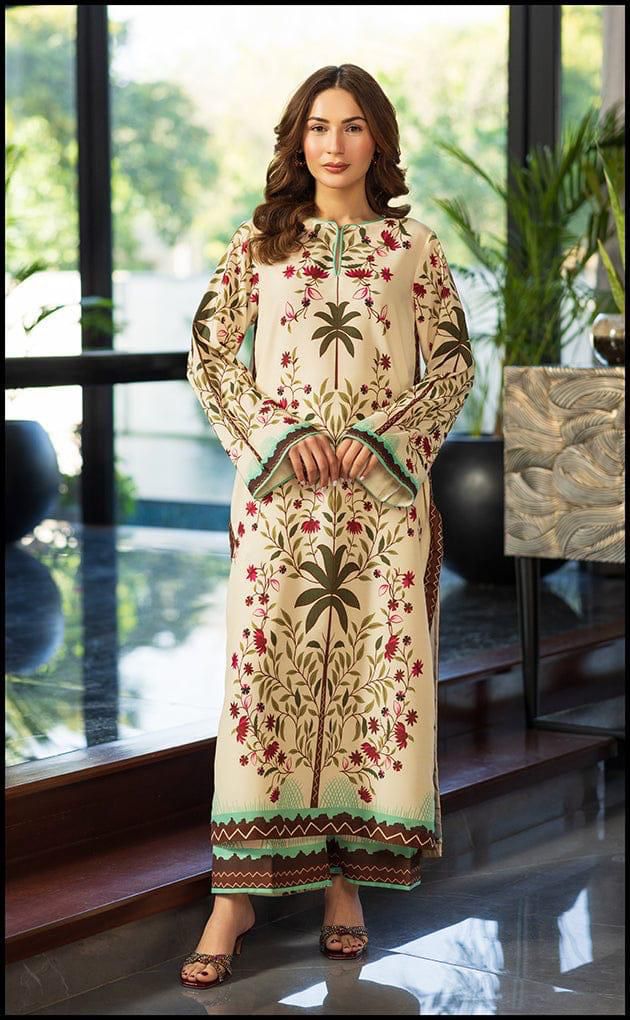2Pc Long Shirt Swiss Lawn Suit – Elegant & Stylish