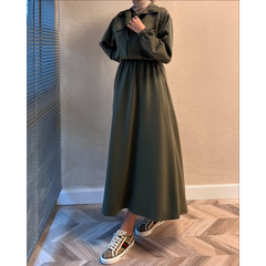 2 Pcs Winter Set – Sleeveless Long Frock with Front-Zip Fleece Jacket