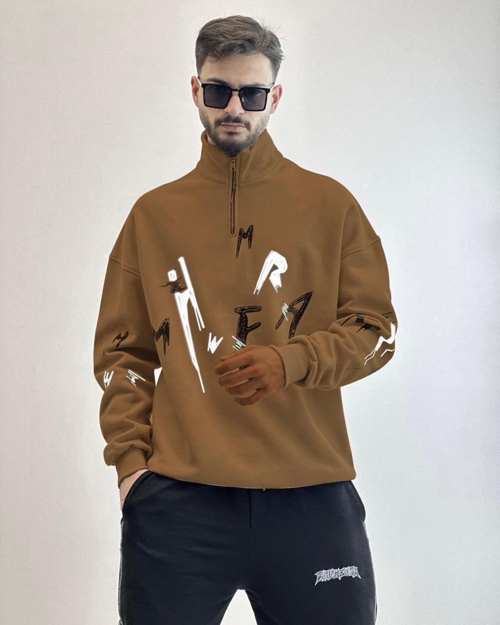 Men’s Letter Printed Mockneck Half-Zip Sweatshirt
