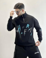 Men’s Letter Printed Mockneck Half-Zip Sweatshirt
