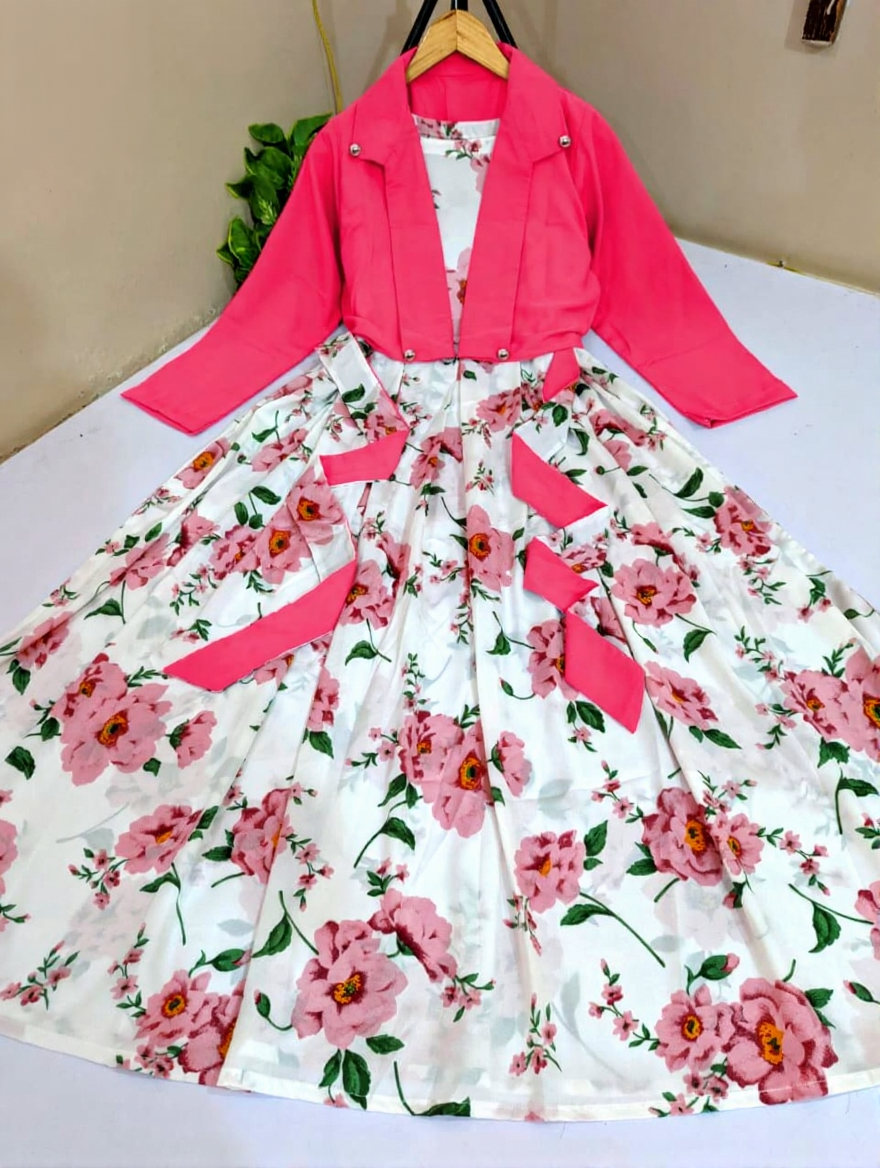 Digital Printed Long Flare Sleeveless Maxi with Cotton Koti – 2 Piece Set