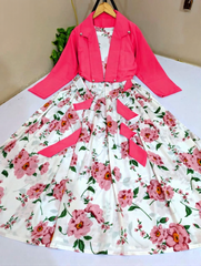 Digital Printed Long Flare Sleeveless Maxi with Cotton Koti – 2 Piece Set